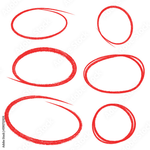 Set of hand drawn red round circle scribbles highlighter design element