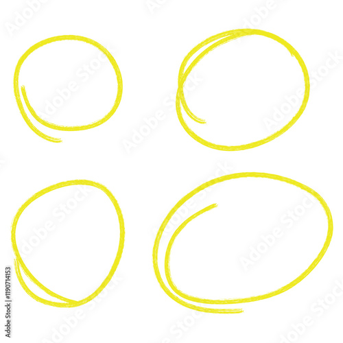 Set of hand drawn yellow round circle scribbles highlighter design element