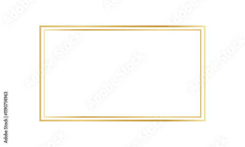 Gold rectangle frame with luxurious golden line border, isolated on transparent background. Elegant decoration template for invitations, postcards, and design mockups. PNG
