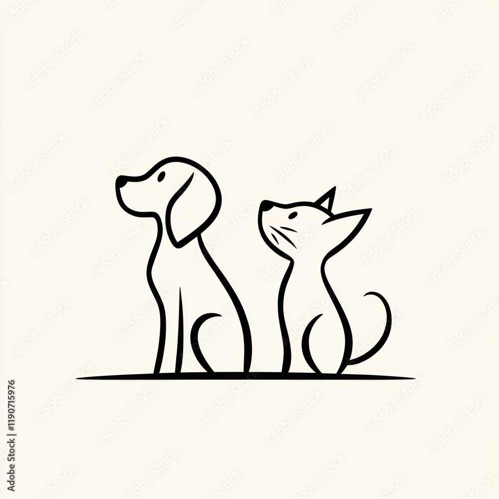 Obraz premium Dog cat pets illustration, white background, friendship, logo design