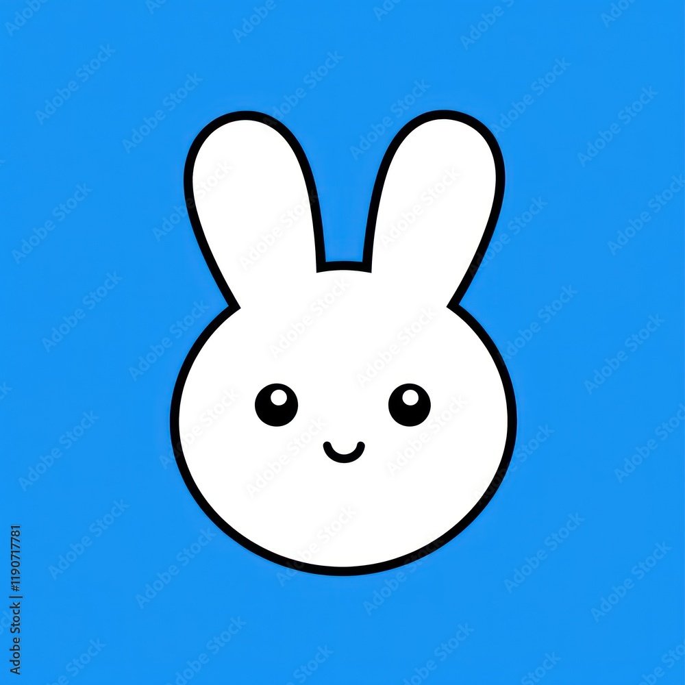 Obraz premium Cute white bunny, smiling, blue background, children's book illustration