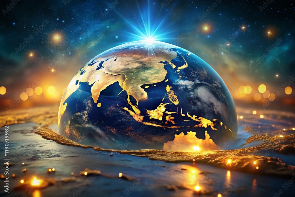 Earth's Golden Hour: Blue & Gold Spiritual Harmony - Low Light Photography