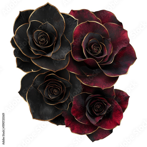 Elegant black and red roses floral arrangement studio photography dark aesthetic close-up decorative art