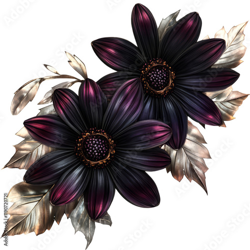 Elegant black flowers arrangement floral art home decor vibrant colors close-up view aesthetic design