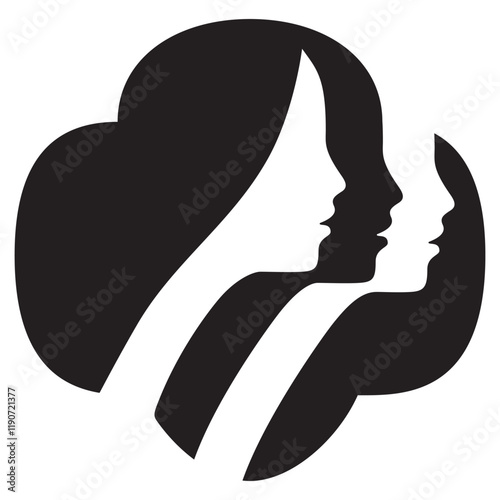 A vector illustration depicting female face silhouettes or icons, serving as avatars or profiles for unknown or anonymous individuals. The illustration portrays a three woman portrait.