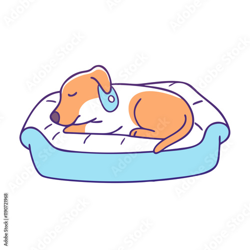 dog resting in a cozy bed vector icon, dog resting in a cozy bed vector illustration - simple illustration of dog resting in a cozy bed, perfect for logos dog resting in a cozy bed 