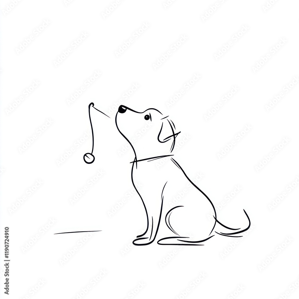 Obraz premium Puppy playing fetch, sketch, white background, playful, children's book illustration