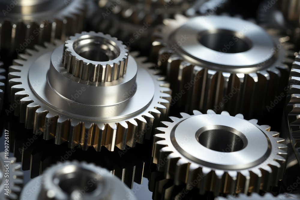 Shiny Metal Gears in Close-Up Precision Shiny Metal Gears in Close-Up Precision