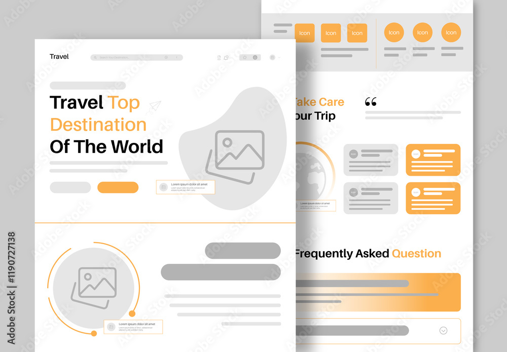 Wireframes Rountrip Page Travel Wireframe Landing Page Layout Template Stock Template | Adobe Stock