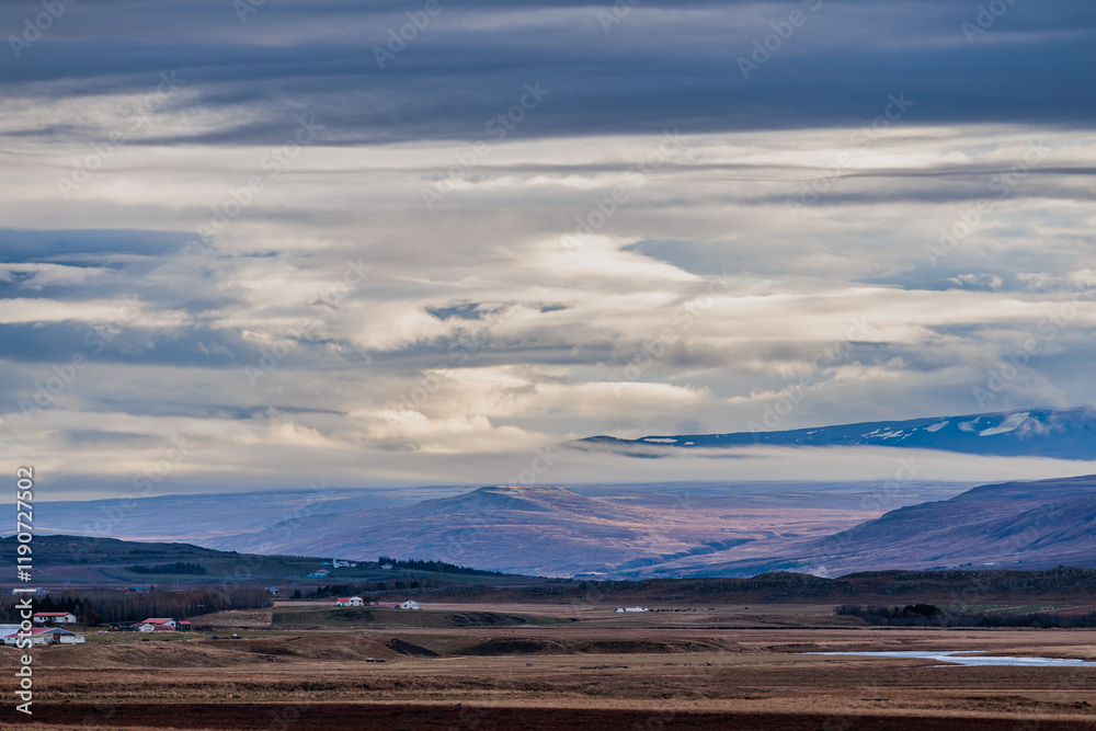 The landscape around the town of Borgarnes in the west of Iceland