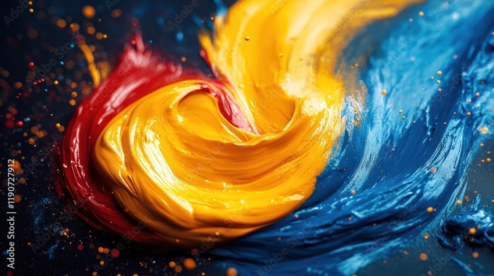 Fototapeta premium Swirling red, yellow, and blue paint.