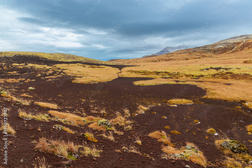 The landscape around the Ytri-Raudarmelskula volcano on the west of the island of Iceland