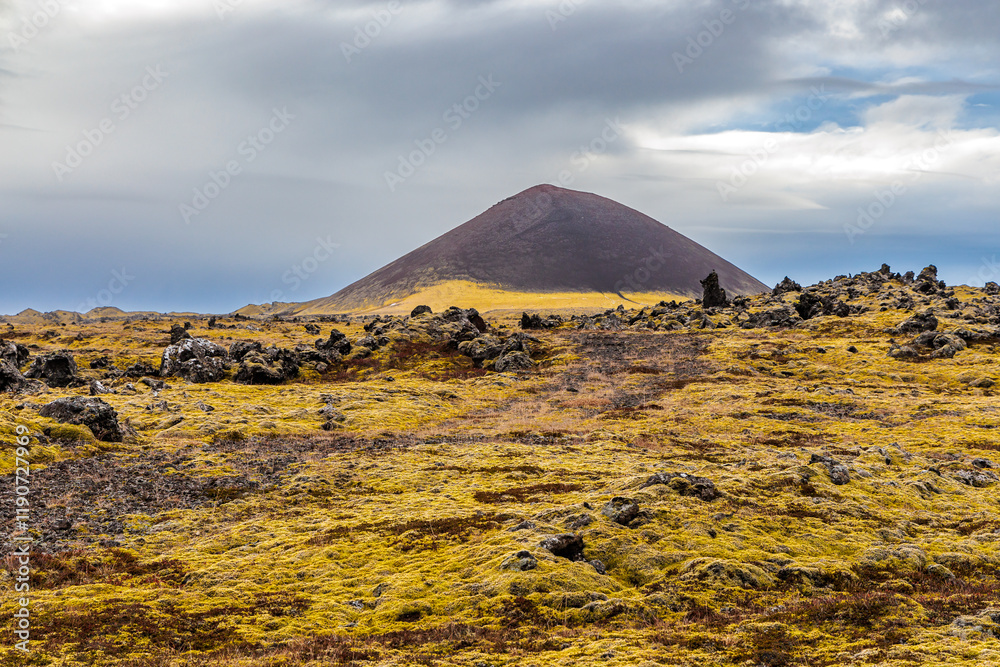 Inactive Ytri-Raudarmelskula volcano in the west of Iceland