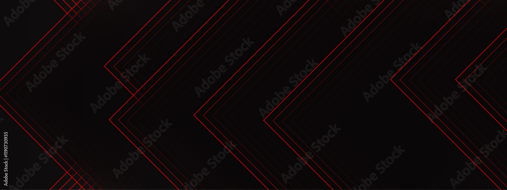 Fototapeta premium Abstract Geometric Chevron Pattern with Red Accents on Black Background. Futuristic Linear Design for High-Contrast Modern Projects. Red and black are light pattern with the gradient