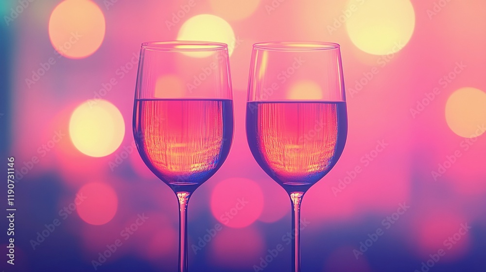 Soft side bokeh glow reflecting on wine glasses, evoking a sophisticated and relaxing ambiance, style book illustration Soft side bokeh glow reflecting on wine glasses, evoking a sophisticated and relaxing ambiance, style book illustration