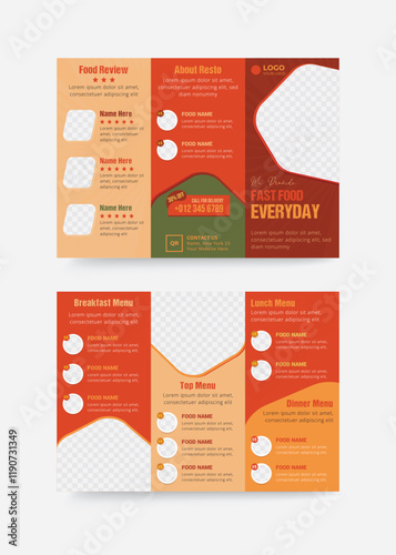 Restaurant trifold brochure design and Fast food menu template