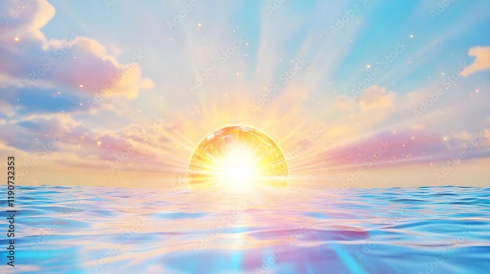 Obraz premium magical sunrise ocean scene, fantasy art - pastel colors