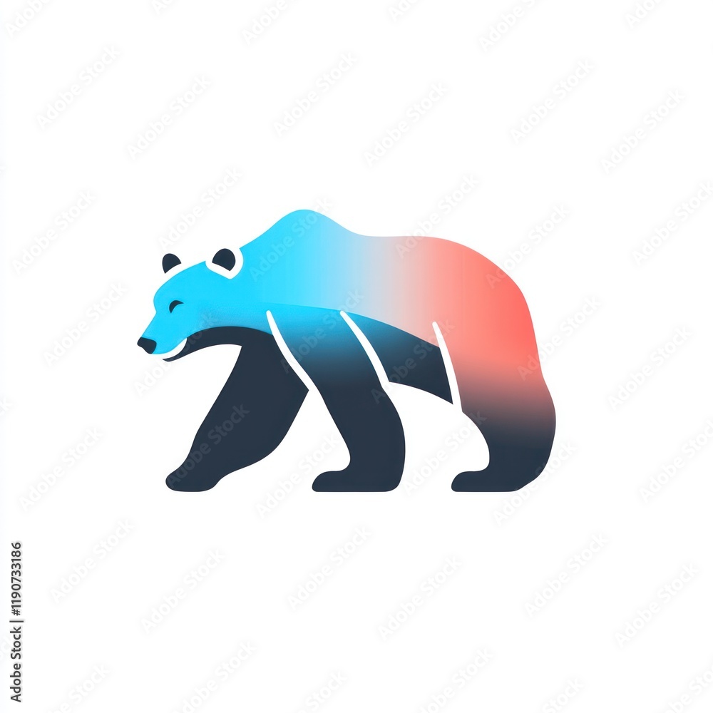 Obraz premium Gradient Bear Walking, White Background, Logo Design