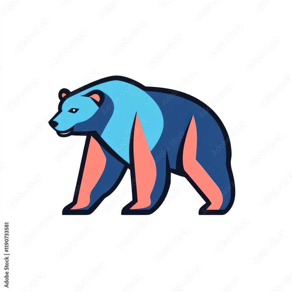 Fototapeta premium Colorful bear walking, logo design, white background, mascot