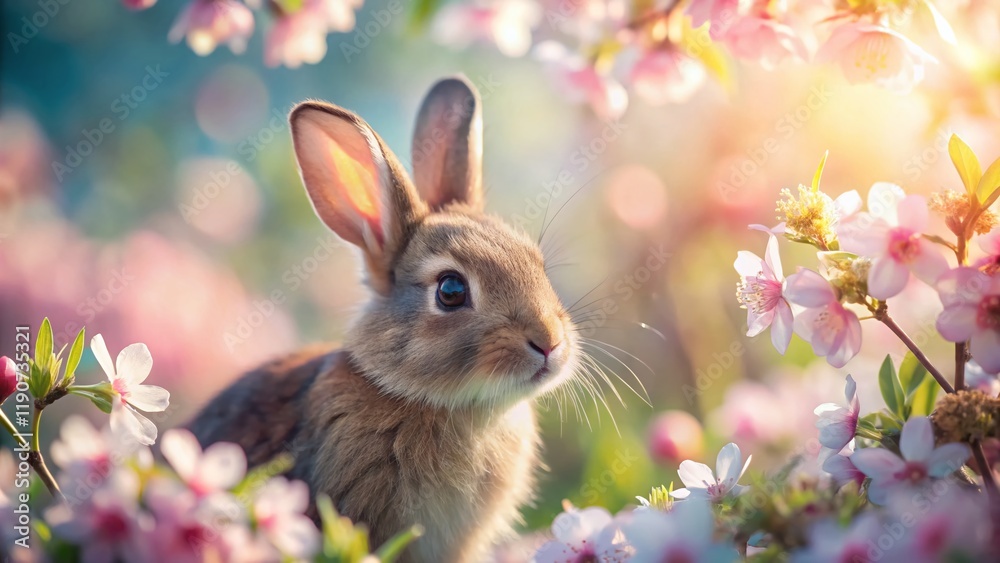 Pastel Spring Bunny Macro: Delicate Floral Frame, Soft Focus, Close-up