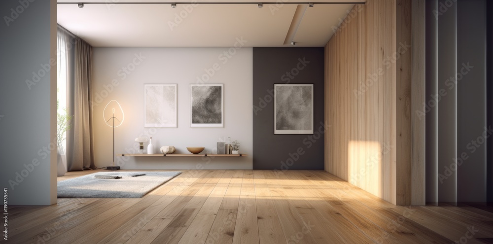 Obraz premium Modern interior design with wooden elements and natural light effects