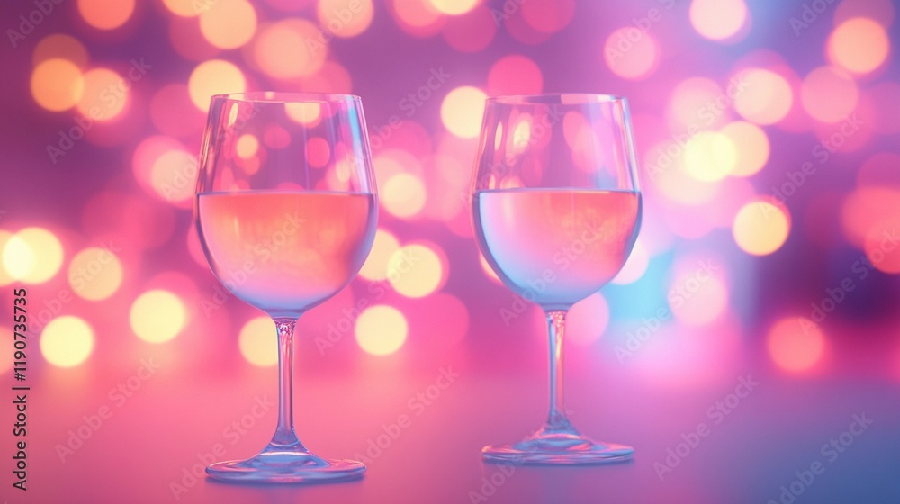 Elegant blurred bokeh lights beside wine glasses creating a romantic atmosphere. Elegant blurred bokeh lights beside wine glasses creating a romantic atmosphere.