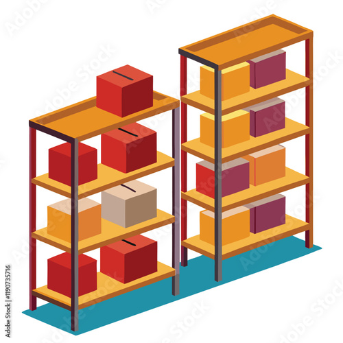 3d shelves with boxes