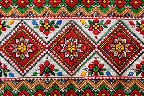 Bulgarian Shevitsa Folk Pattern 025-2: Vibrant Traditional Embroidery Design on Fabric photo