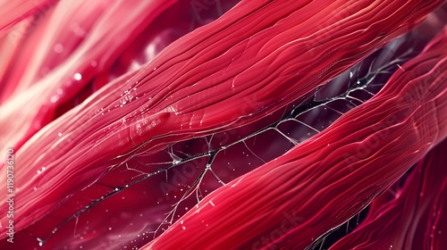 Close-up of a detailed human muscle fiber with visible striations under high magnification photo