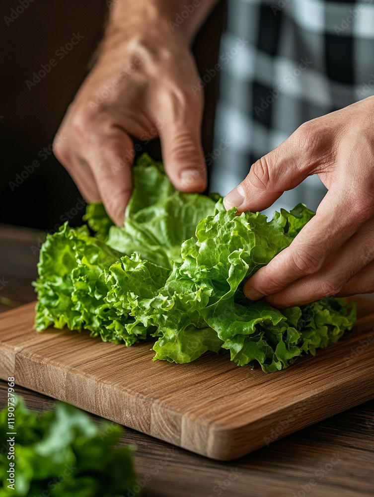 Preparing fresh lettuce for a healthy meal Preparing fresh lettuce for a healthy meal