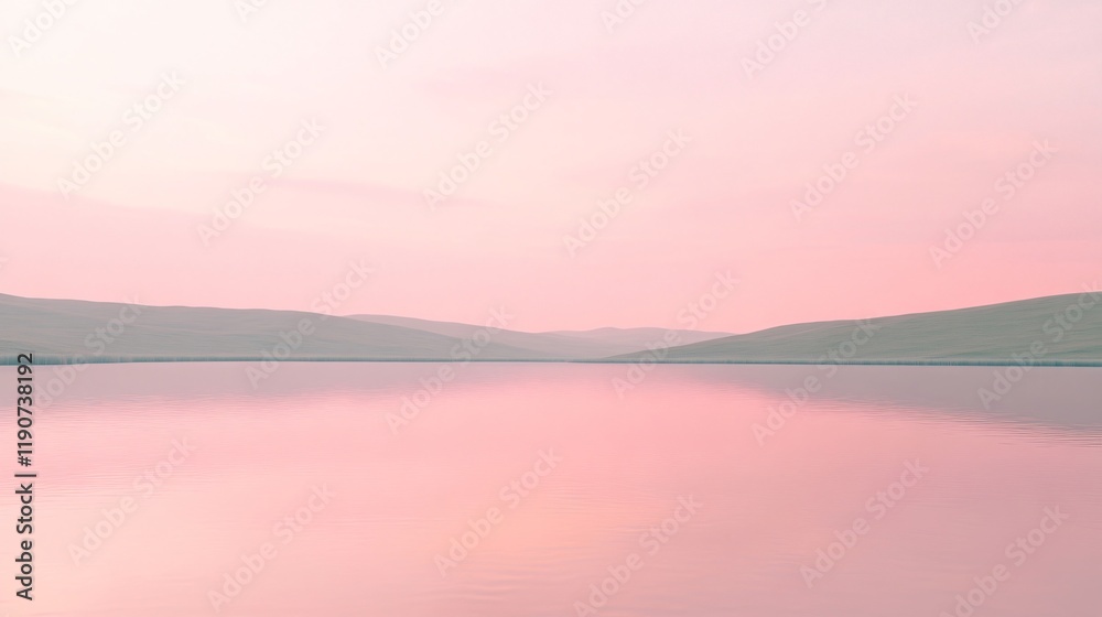 Fototapeta premium Serene Pink Sunset Landscape Lake Mountains