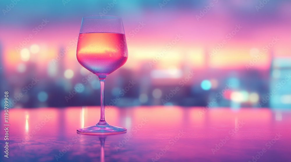 Romantic blurred bokeh lights beside wine glasses, enhancing a soft and dreamy dining scene, style book illustration