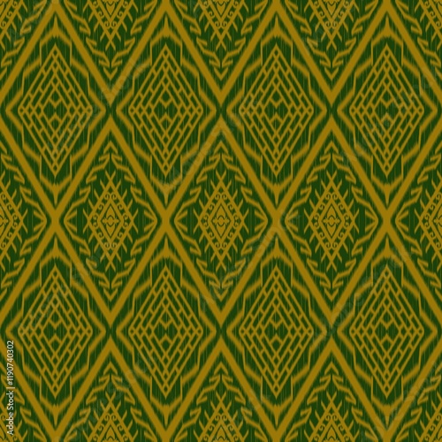 Ikat fabric pattern, Thai silk pattern, seamless pattern.