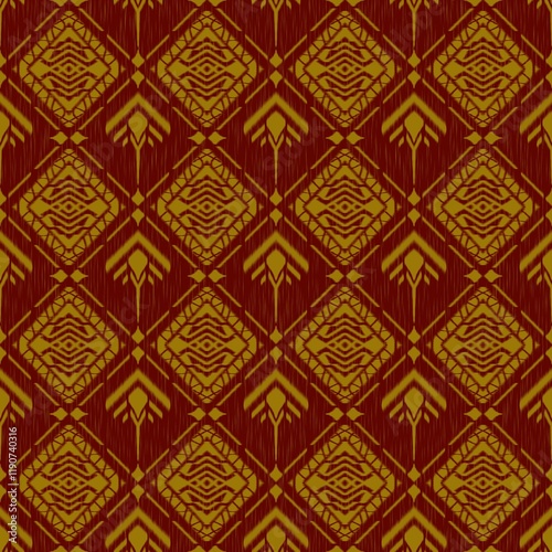 Ikat fabric pattern, Thai silk pattern, seamless pattern.