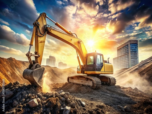 Wallpaper Mural Powerful Excavator Digging on Construction Site - Modern Heavy Equipment at Work Torontodigital.ca