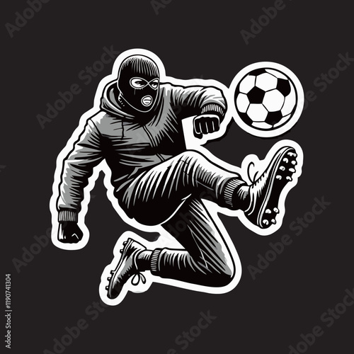 illustration vector graphic of Football fans ultras hooligan playing football design for logo, t-shirt, etc