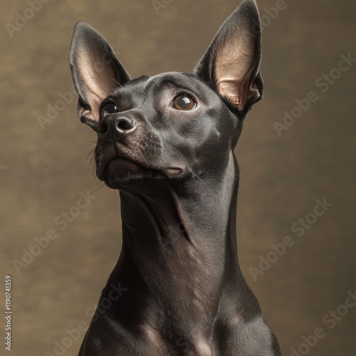 Close-up portrait of Xoloitzcuintli dog with poised and attentive expression