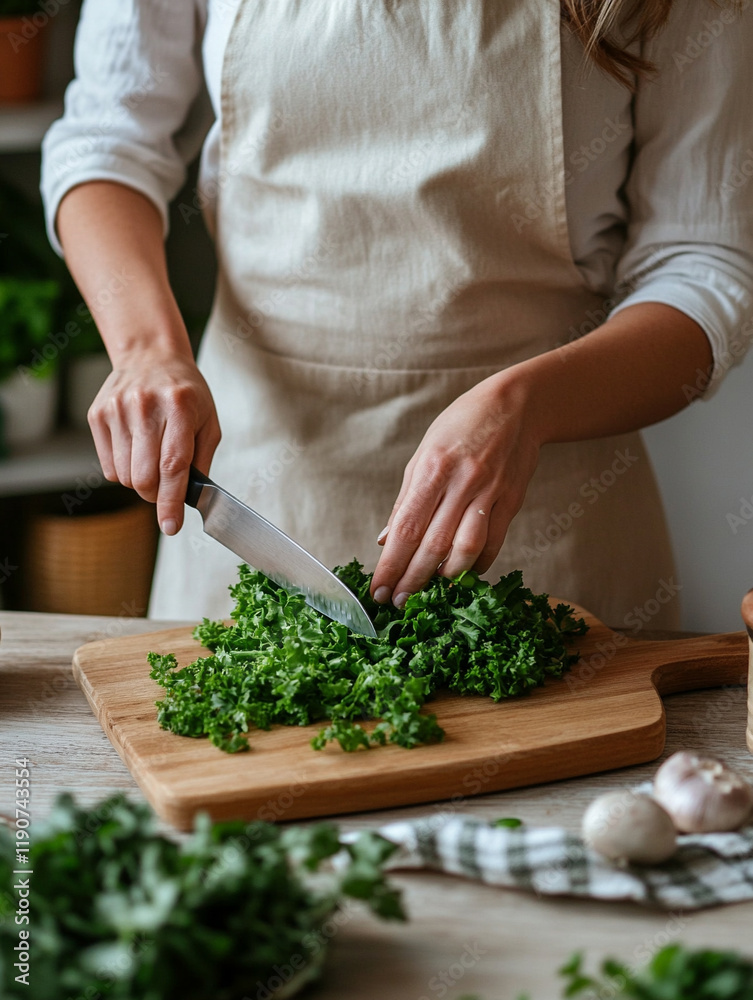 Cooking fresh greens in a rustic kitchen setting Cooking fresh greens in a rustic kitchen setting