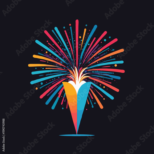 A vibrant display of colorful fireworks on a black backdrop, symbolizing joy and festive celebration. Vector illustration