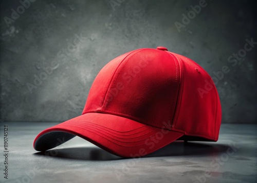 Wallpaper Mural Red Baseball Cap on Gray Surface - Stylish Headwear Stock Photo Torontodigital.ca
