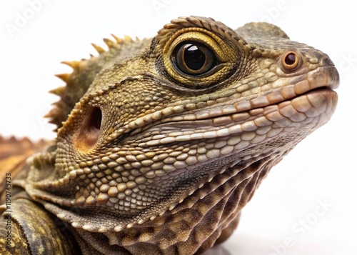 Close-up of a Tuatara Lizard on White Background - New Zealand Reptile Photography photo