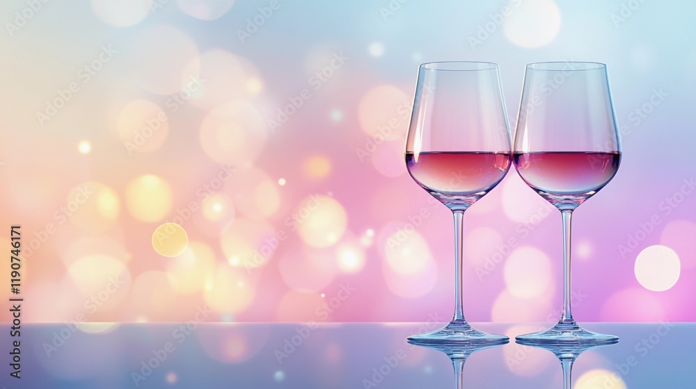 Soft blurred bokeh lights glowing beside elegant wine glasses, creating a romantic and intimate ambiance, style book illustration Soft blurred bokeh lights glowing beside elegant wine glasses, creating a romantic and intimate ambiance, style book illustration