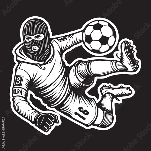 illustration vector graphic of Football fans ultras hooligan playing football design for logo, t-shirt, etc