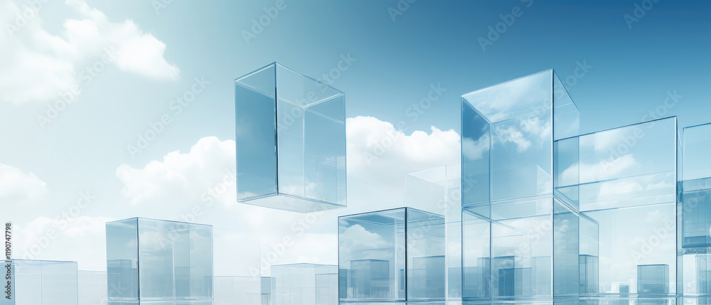 Fototapeta premium Abstract Transparent Skyscrapers in Blue Sky Concept