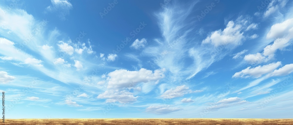 Obraz premium Expansive Blue Sky and Golden Field Landscape