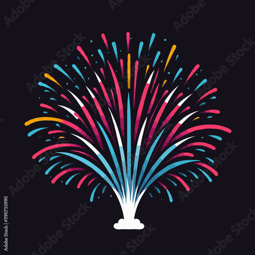 Fireworks icon illustrated on a dark background, capturing the essence of festive occasions. Vector illustration