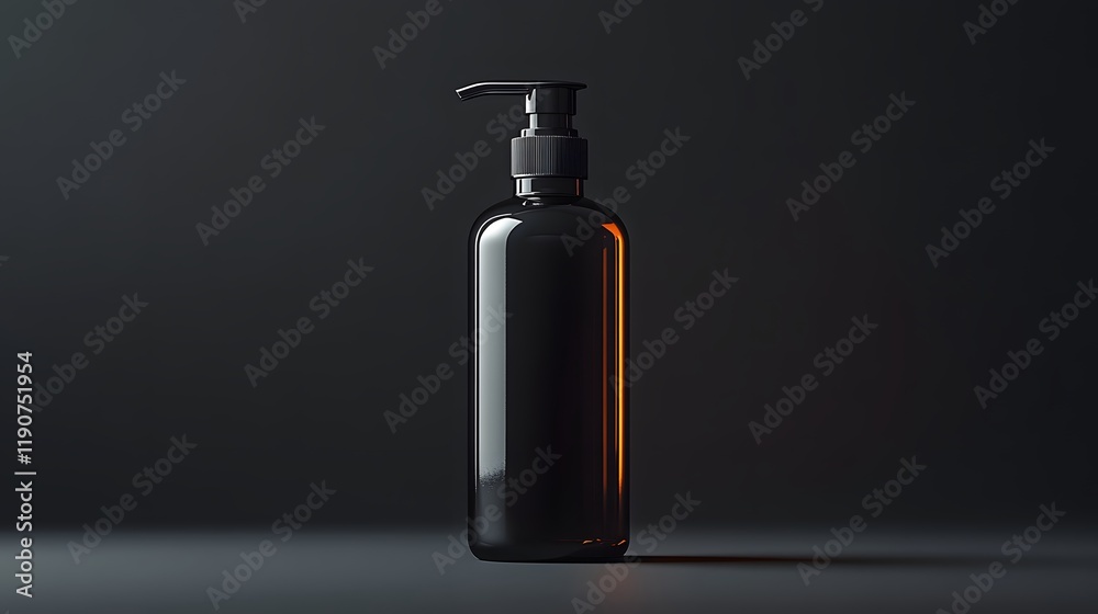 Sleek bottle pump mockup with a high-gloss finish on a gradient dark background Sleek bottle pump mockup with a high-gloss finish on a gradient dark background