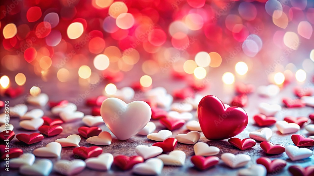 Romantic Red & White Hearts Tilt-Shift Background - Sweet Valentine's Day Stock Photo Romantic Red & White Hearts Tilt-Shift Background - Sweet Valentine's Day Stock Photo