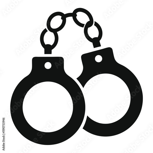 Handcuffs Silhouette Icon, Vector Illustration, Isolated on White Background, Police Tool, Security Symbol, Flat Design, Prison Concept, Arrest Clipart, Law Enforcement Graphic