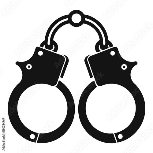 Handcuffs Silhouette Icon, Vector Illustration, Isolated on White Background, Police Tool, Security Symbol, Flat Design, Prison Concept, Arrest Clipart, Law Enforcement Graphic